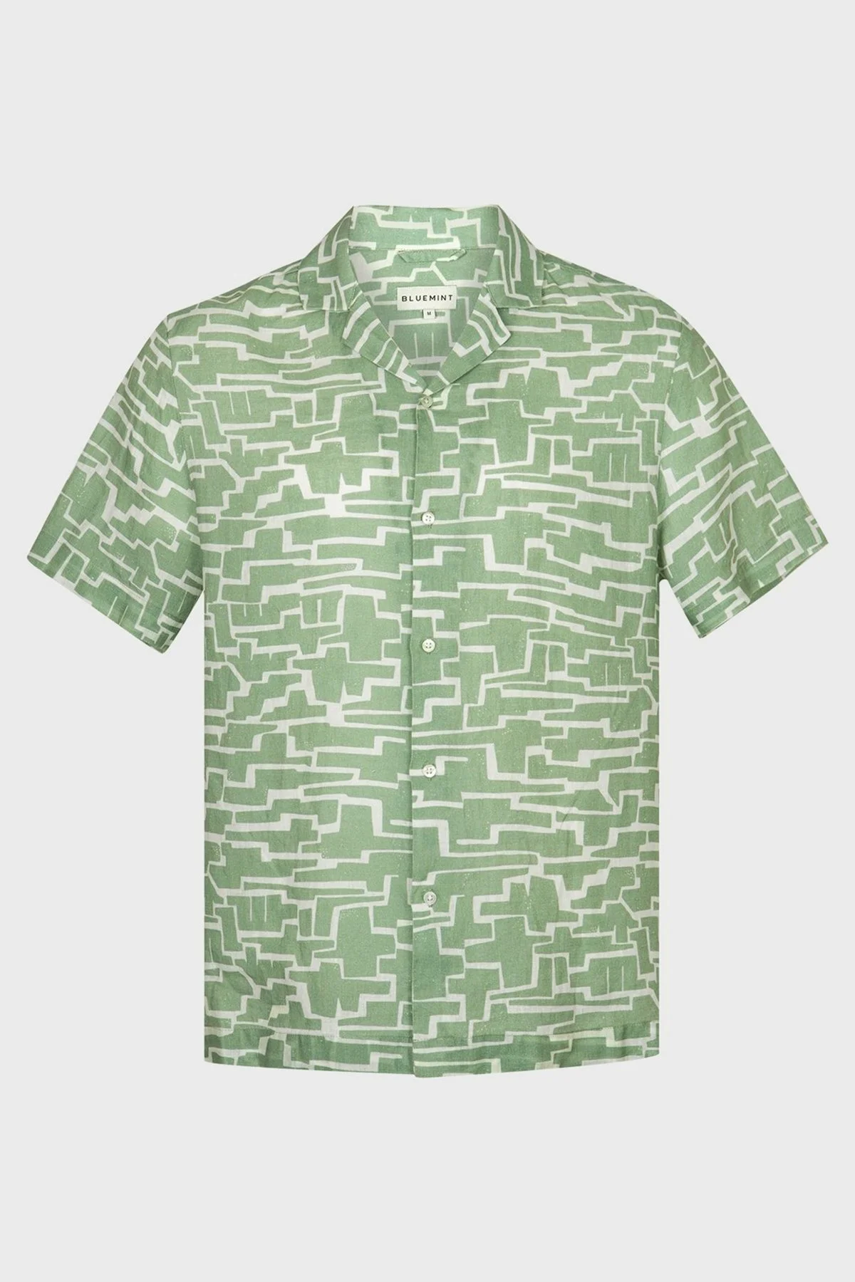 Bluemint Mars Desenli % 100 Keten Apaş Yaka Kısa Kollu Comfort Fit Erkek Gömlek BM23002135MS 924 YEŞİL-BEYAZ - 2