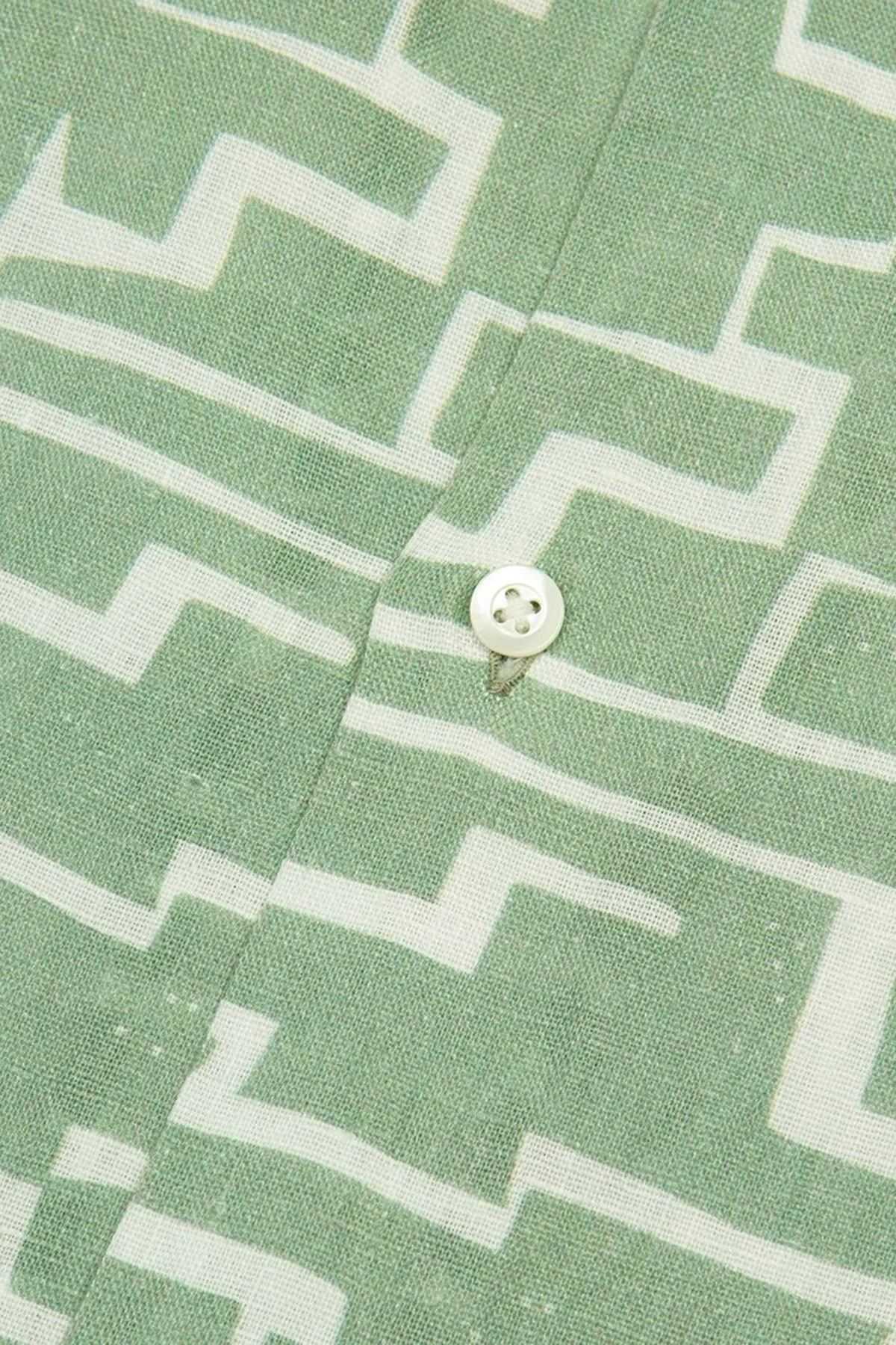 Bluemint Mars Desenli % 100 Keten Apaş Yaka Kısa Kollu Comfort Fit Erkek Gömlek BM23002135MS 924 YEŞİL-BEYAZ - 4