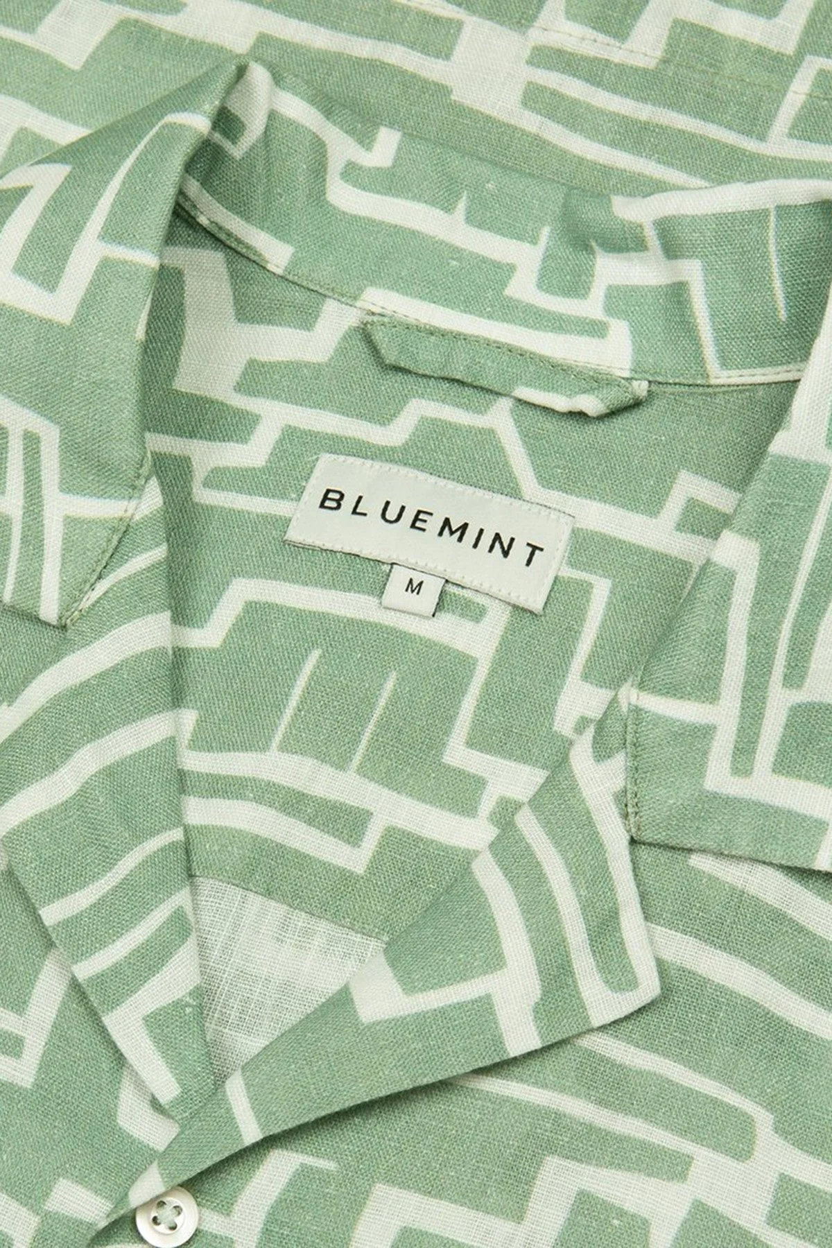 Bluemint Mars Desenli % 100 Keten Apaş Yaka Kısa Kollu Comfort Fit Erkek Gömlek BM23002135MS 924 YEŞİL-BEYAZ - 5