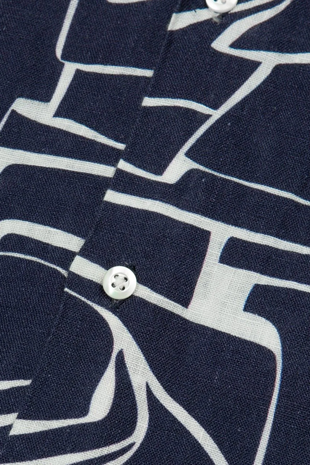 Bluemint Mars Desenli % 100 Keten Apaş Yaka Kısa Kollu Comfort Fit Erkek Gömlek BM23002135MS 925 LACİVERT-BEYAZ - 4