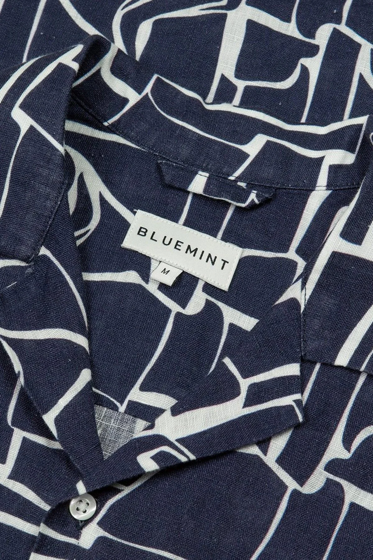 Bluemint Mars Desenli % 100 Keten Apaş Yaka Kısa Kollu Comfort Fit Erkek Gömlek BM23002135MS 925 LACİVERT-BEYAZ - 5