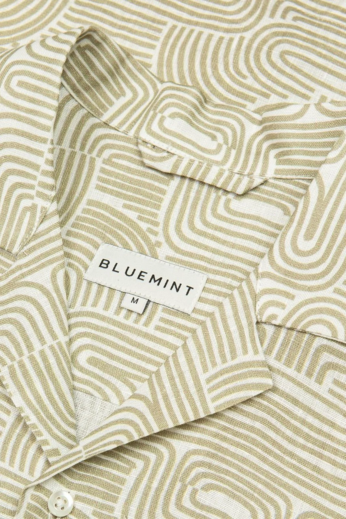 Bluemint Mars Desenli % 100 Keten Apaş Yaka Kısa Kollu Comfort Fit Erkek Gömlek BM23002135MS 943 BEJ - 2