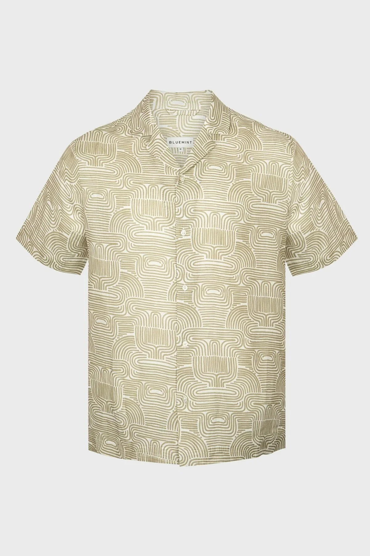Bluemint Mars Desenli % 100 Keten Apaş Yaka Kısa Kollu Comfort Fit Erkek Gömlek BM23002135MS 943 BEJ - 3