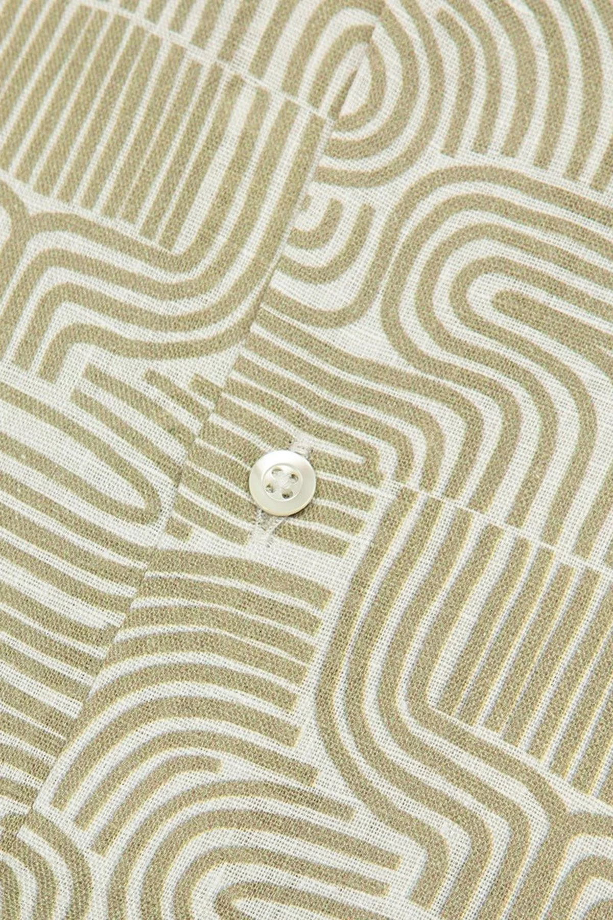 Bluemint Mars Desenli % 100 Keten Apaş Yaka Kısa Kollu Comfort Fit Erkek Gömlek BM23002135MS 943 BEJ - 4