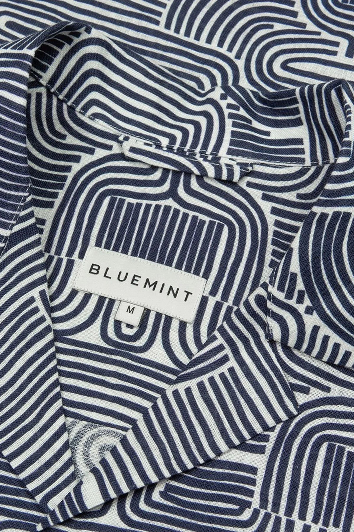 Bluemint Mars Desenli % 100 Keten Apaş Yaka Kısa Kollu Comfort Fit Erkek Gömlek BM23002135MS 946 LACİVERT - 2