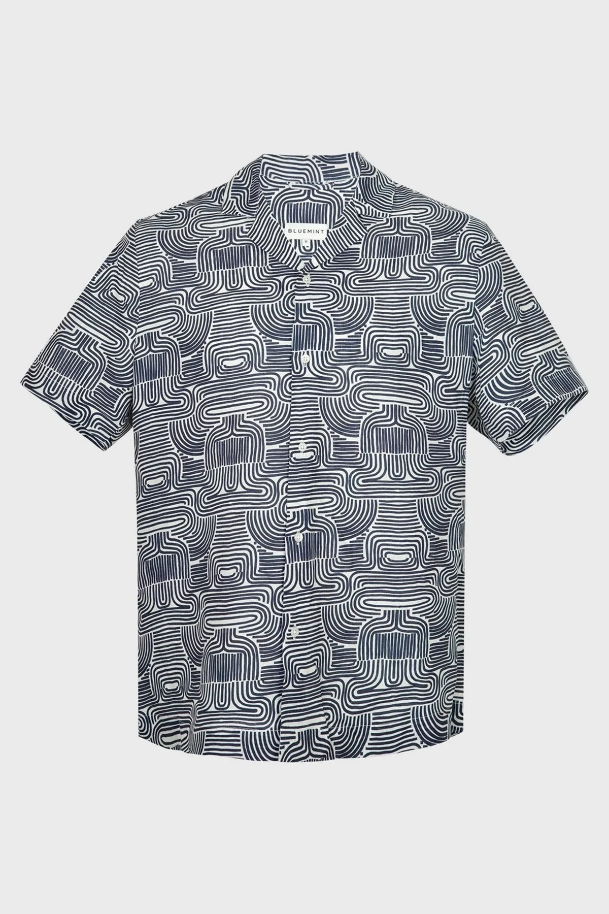 Bluemint Mars Desenli % 100 Keten Apaş Yaka Kısa Kollu Comfort Fit Erkek Gömlek BM23002135MS 946 LACİVERT - 3