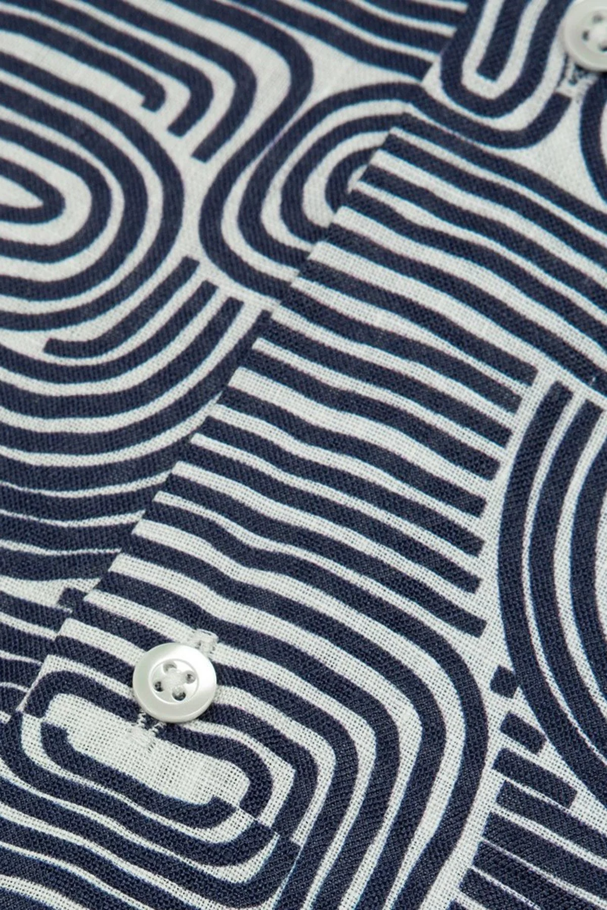 Bluemint Mars Desenli % 100 Keten Apaş Yaka Kısa Kollu Comfort Fit Erkek Gömlek BM23002135MS 946 LACİVERT - 4