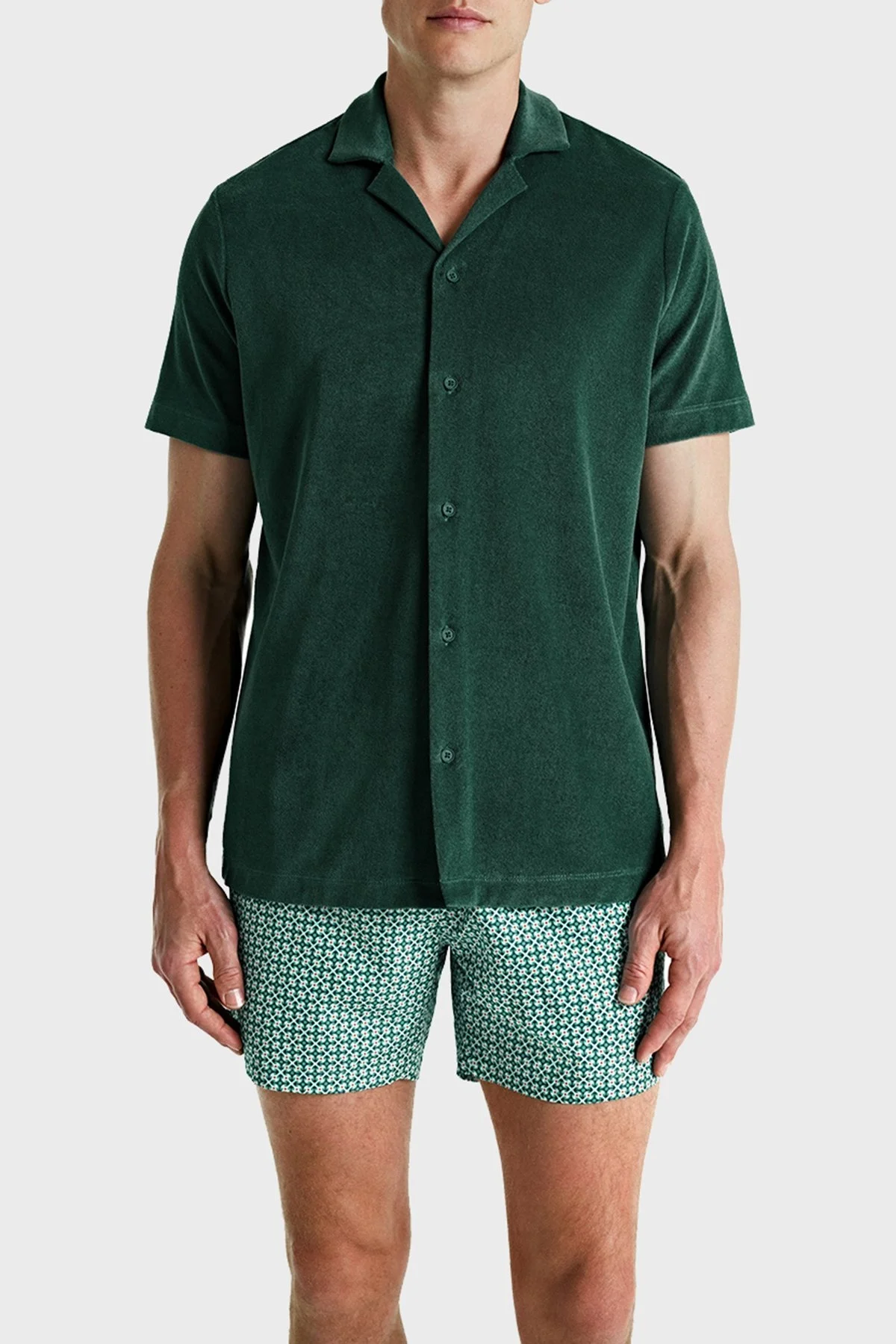 Bluemint Mars Havlu Pamuklu Comfort Fit Kısa Kollu Erkek Gömlek BM24002254MS 1004 YEŞİL - 1