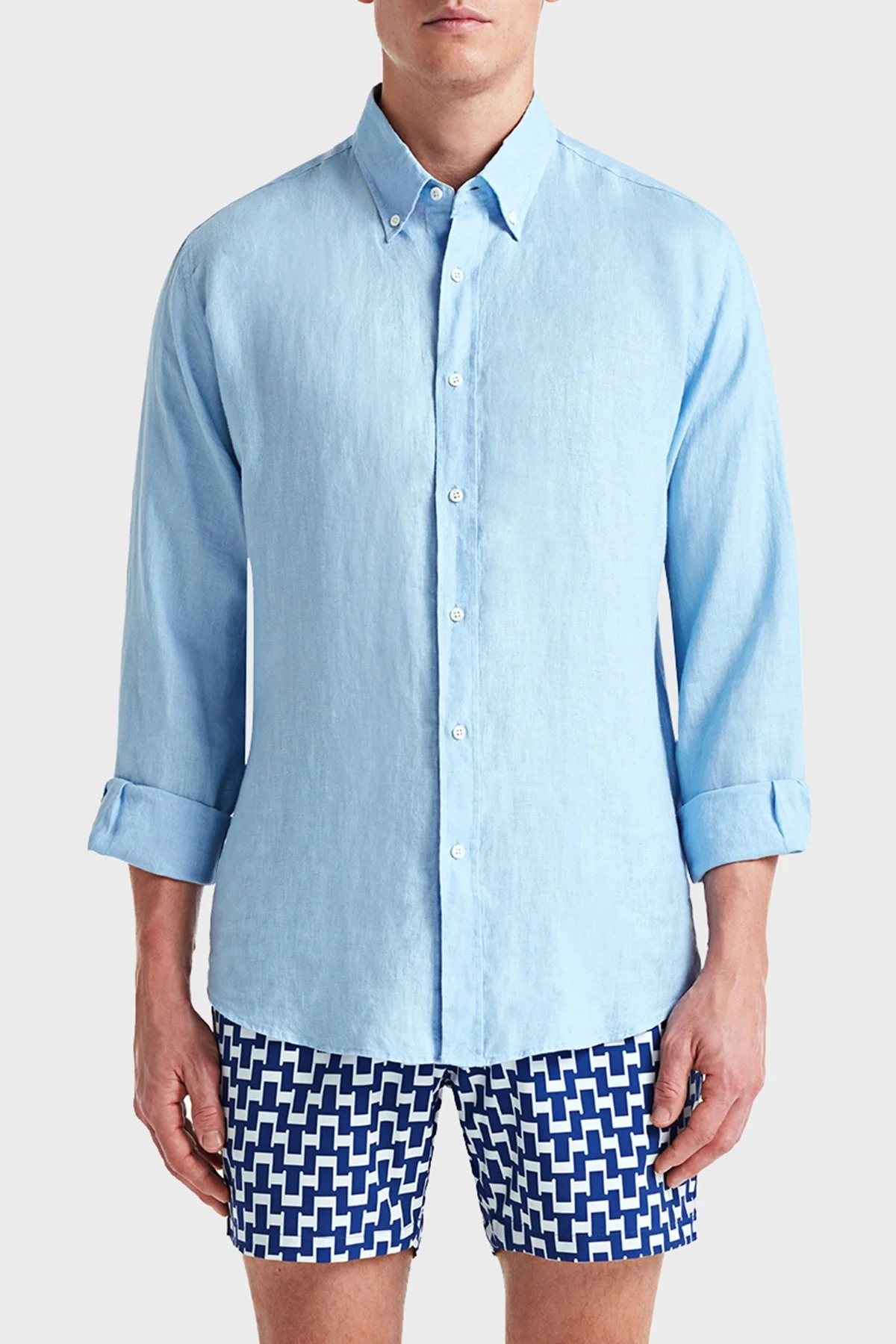 Bluemint Martin % 100 Keten Comfort Fit Erkek Gömlek BM24002003MS 416 MAVİ - 1