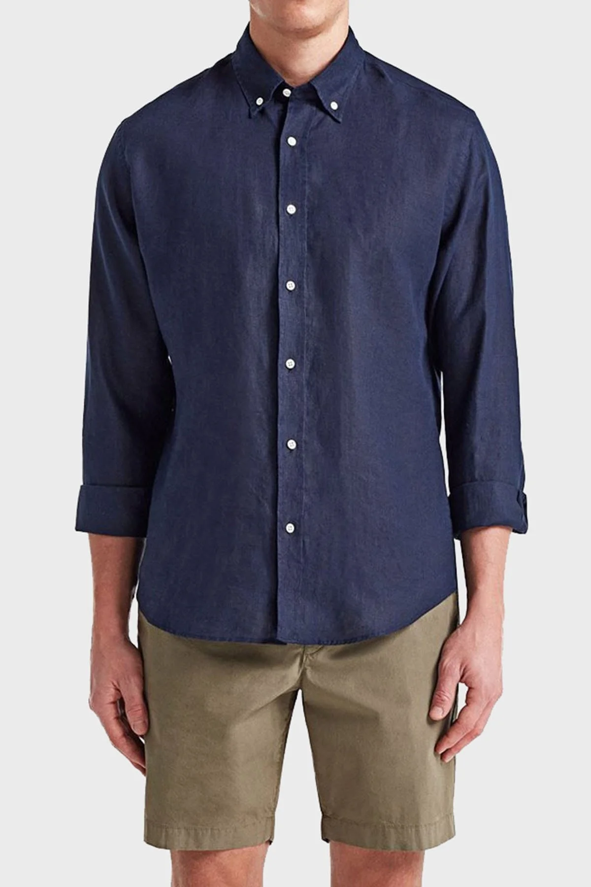 Bluemint Martin % 100 Keten Düğmeli Yaka Uzun Kollu Comfort Fit Erkek Gömlek BM23002003MS 313 LACİVERT - 1