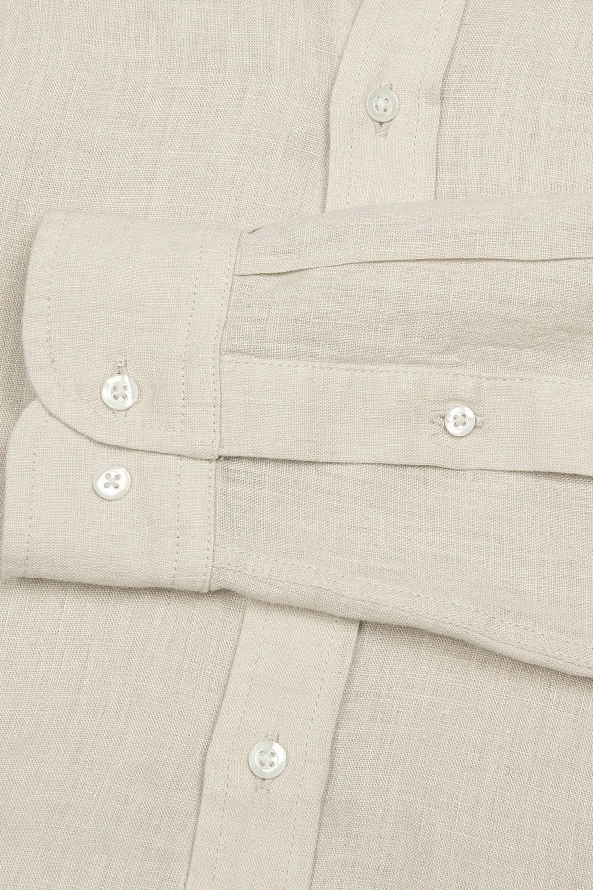 Bluemint Martin % 100 Keten Düğmeli Yaka Uzun Kollu Relaxed Fit Erkek Gömlek BM23002003MS 918 EKRU - 4