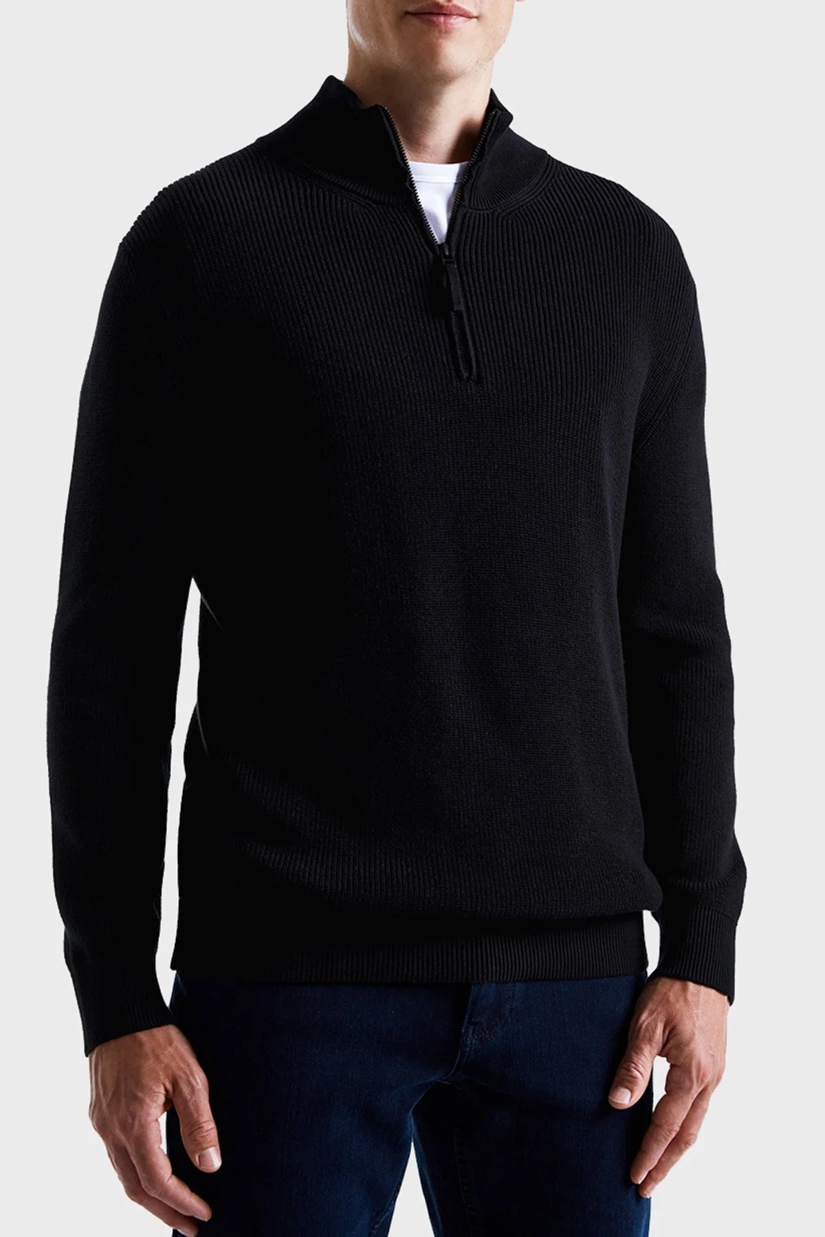 Bluemint Nelson % 100 Pamuk Comfort Fit Yarım Fermuarlı Dik Yaka Erkek Kazak BM24020347MW 111 SİYAH - 4