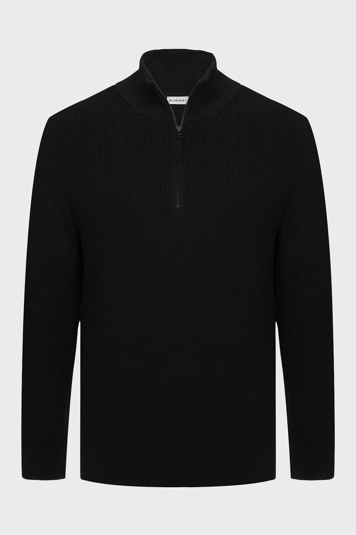 Bluemint Nelson % 100 Pamuk Comfort Fit Yarım Fermuarlı Dik Yaka Erkek Kazak BM24020347MW 111 SİYAH - 6
