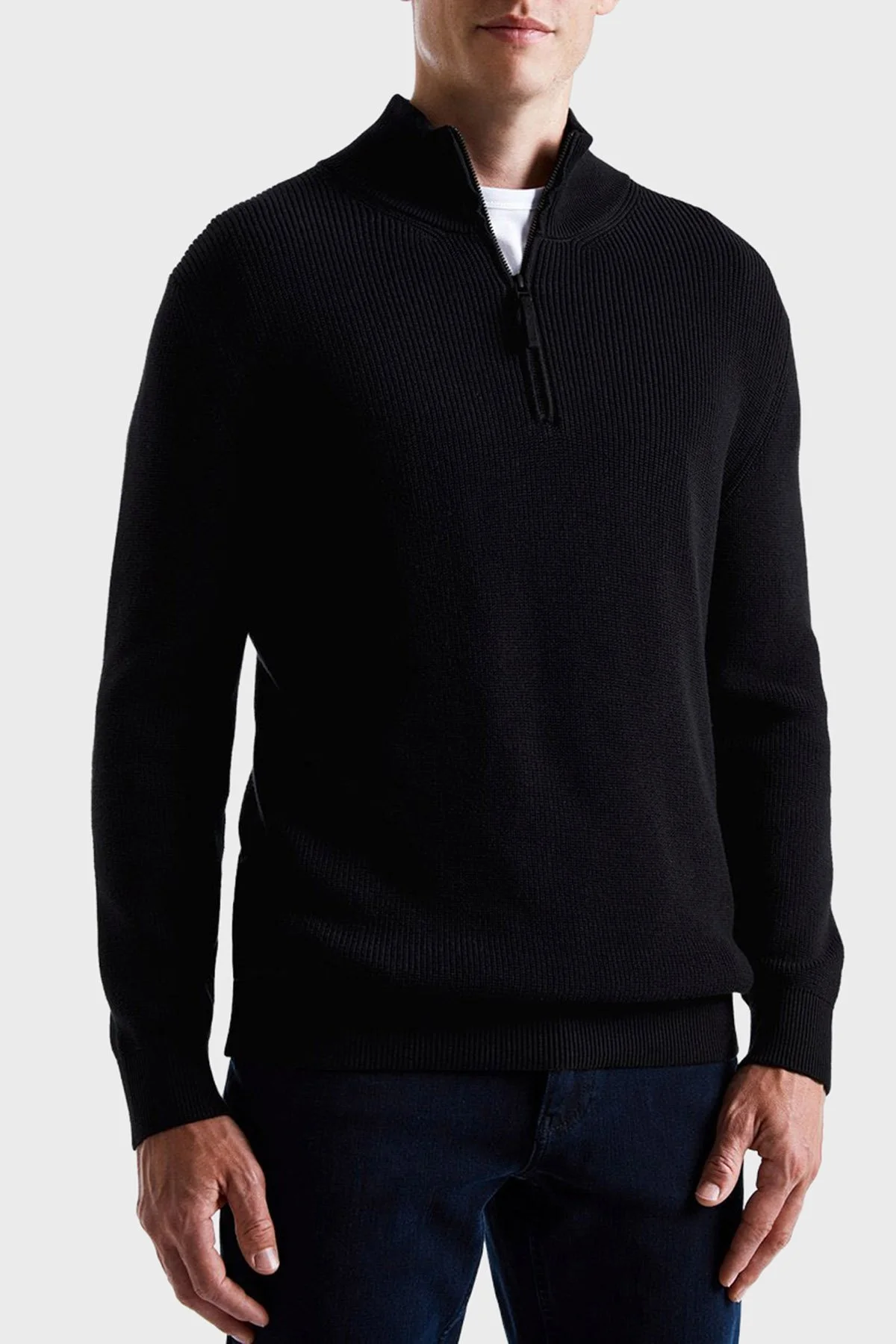 Bluemint Nelson % 100 Pamuk Relaxed Fit Yarım Fermuarlı Dik Yaka Erkek Kazak BM25020347MW 111 SİYAH - 1