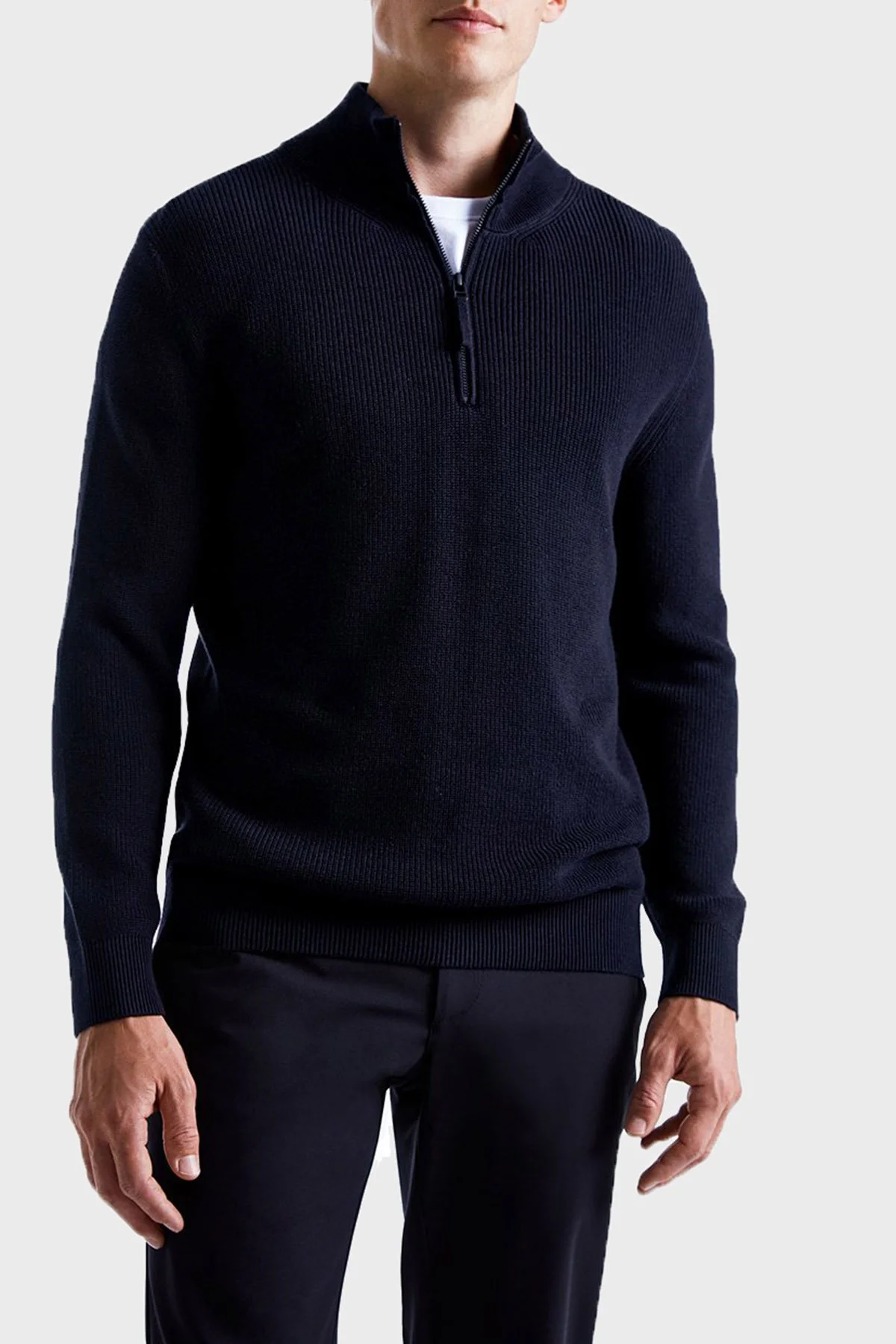 Bluemint Nelson % 100 Pamuk Relaxed Fit Yarım Fermuarlı Dik Yaka Erkek Kazak BM25020347MW 155 LACİVERT - 1