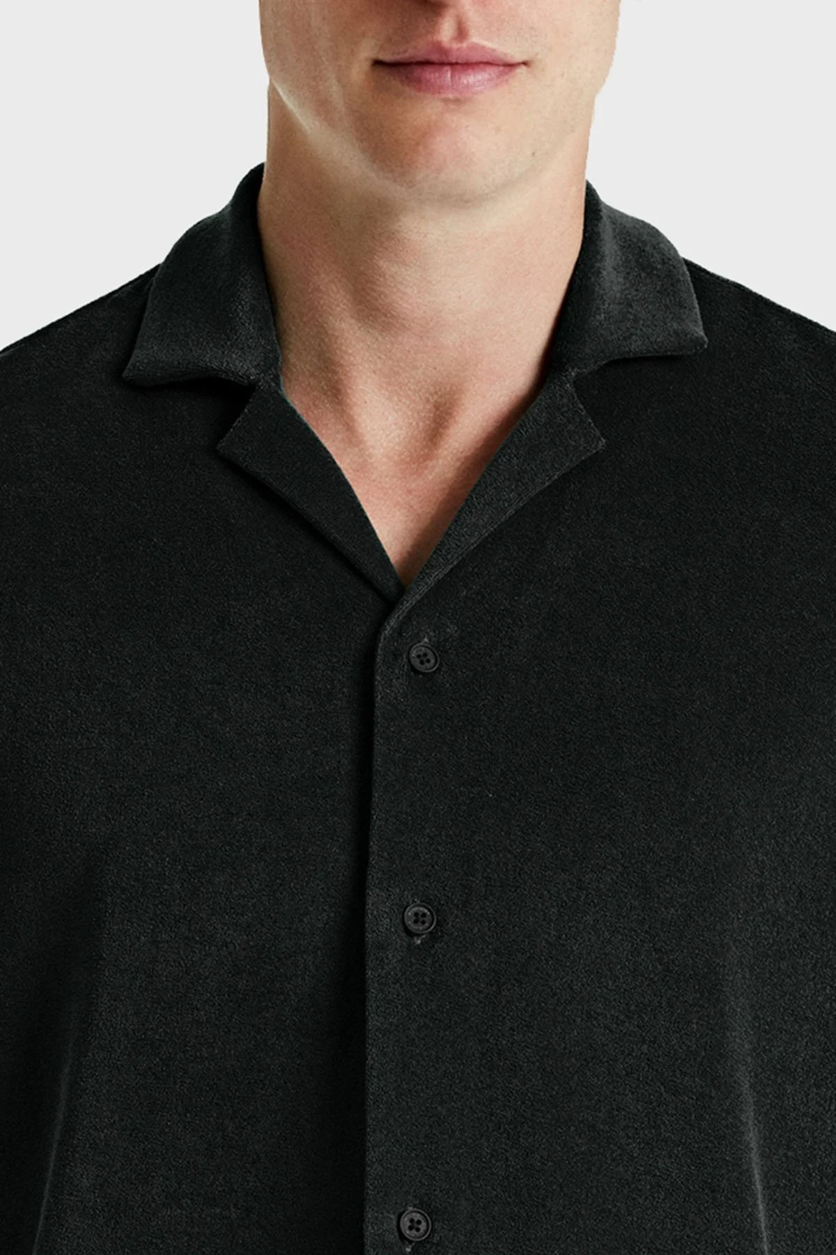 Bluemint Pamuklu Comfort Fit Kısa Kollu Havlu Kumaş Apaş Yaka Erkek Gömlek BM25002254MS 111 SİYAH - 1