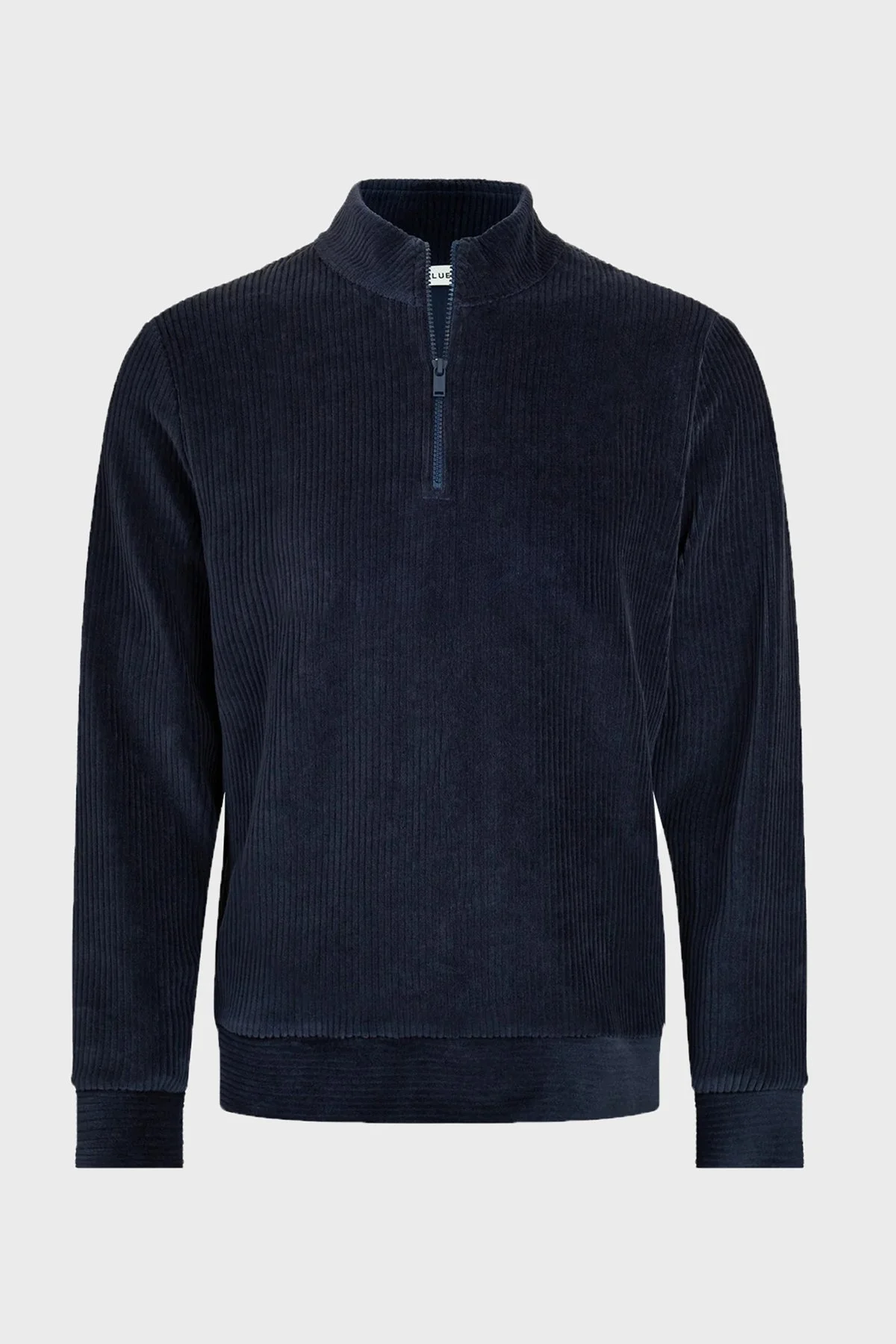 Bluemint Pamuklu Comfort Fit Yarım Fermuarlı Dik Yaka Kadife Erkek Sweat GAEL 155 Lacivert - 5