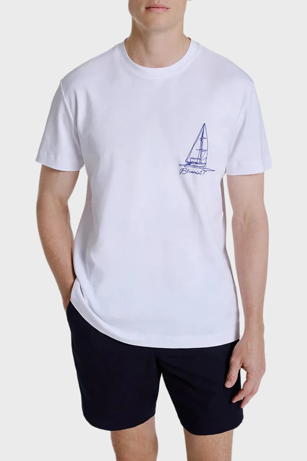 Bluemint Pamuklu Relaxed Fit Sırt Baskılı Bisiklet Yaka Erkek T Shirt NOLANPRINT 1326 BEYAZ - 1