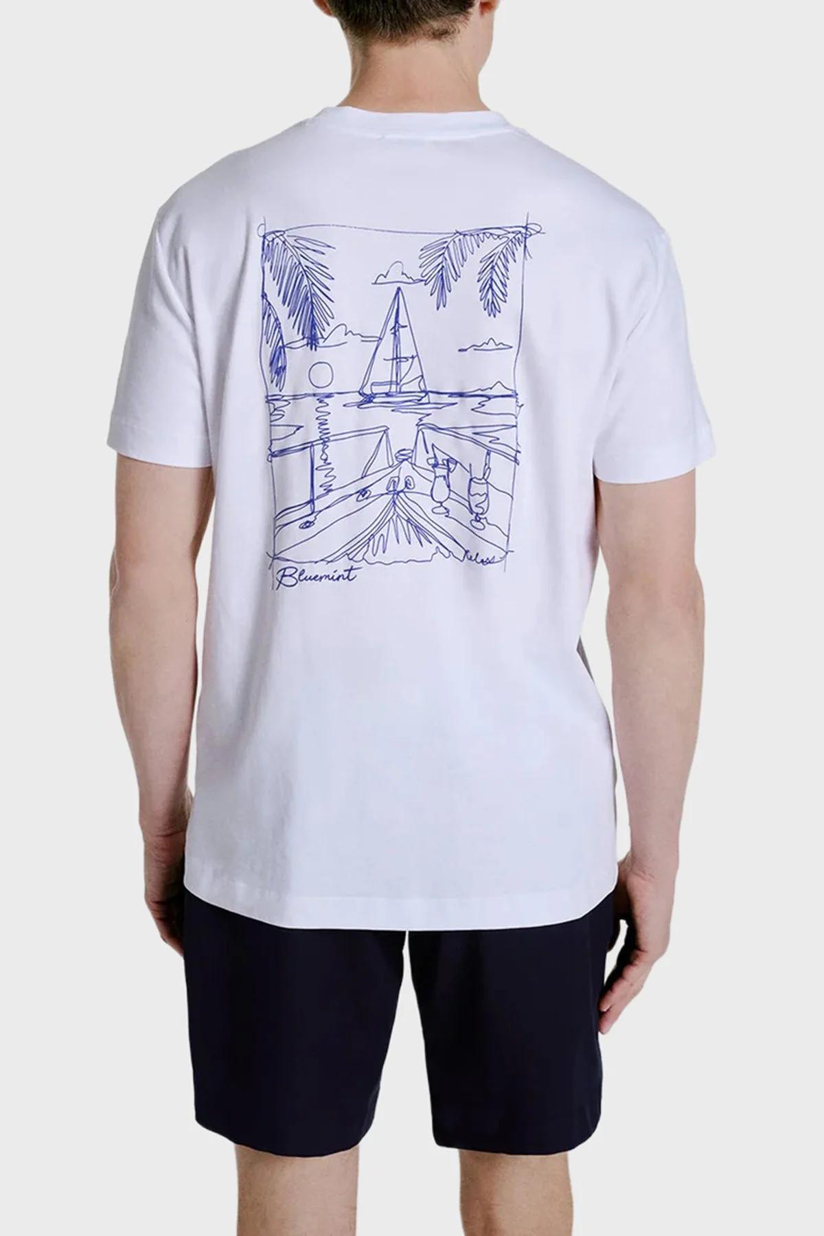 Bluemint Pamuklu Relaxed Fit Sırt Baskılı Bisiklet Yaka Erkek T Shirt NOLANPRINT 1326 BEYAZ - 2