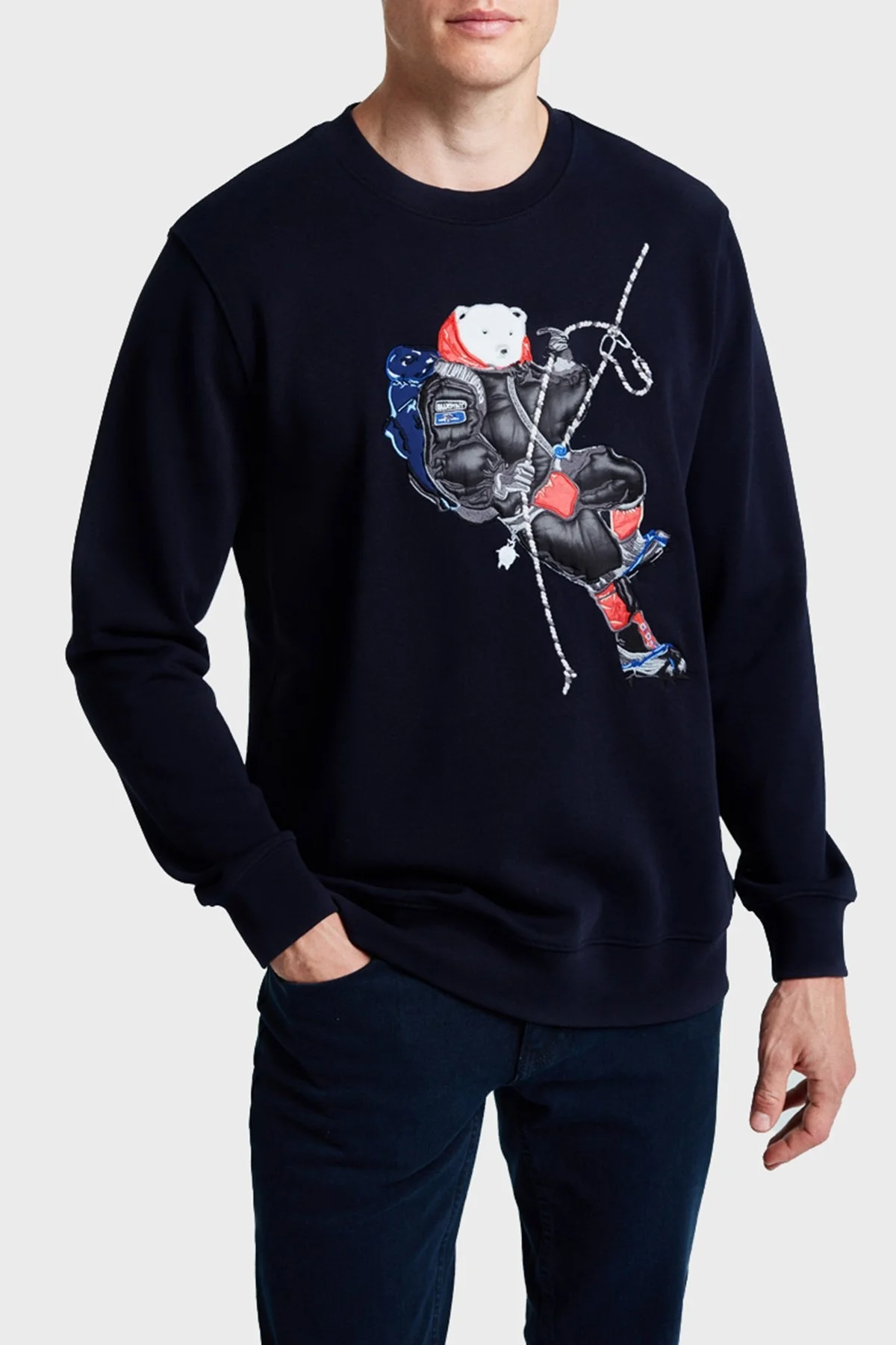 Bluemint Raphael Nakışlı % 100 Pamuk Comfort Fit Bisiklet Yaka Erkek Sweat BM24019234MW1 107 LACİVERT - 1