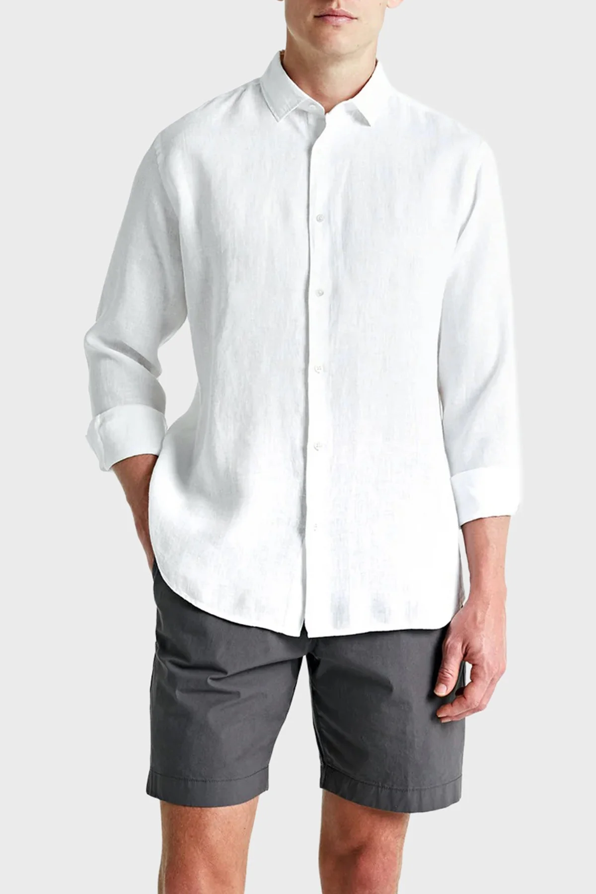 Bluemint Sedef Düğme Klasik Yaka Uzun Kollu Keten Erkek Gömlek LUCA 112 BEYAZ - 1