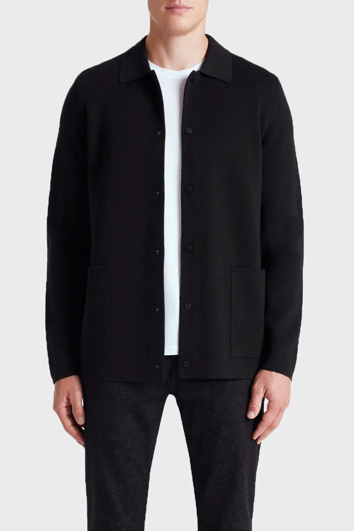 Bluemint Stuart Yünlü Relaxed Fit Düğmeli Erkek Polo Yaka Kazak BM25020219MW 111 SİYAH - 1