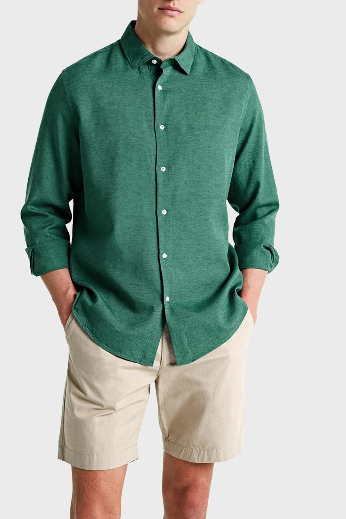 Bluemint Tech Pamuk ve Keten Karışımlı Comfort Fit Erkek Gömlek BM24002306MS 1004 YEŞİL - 1