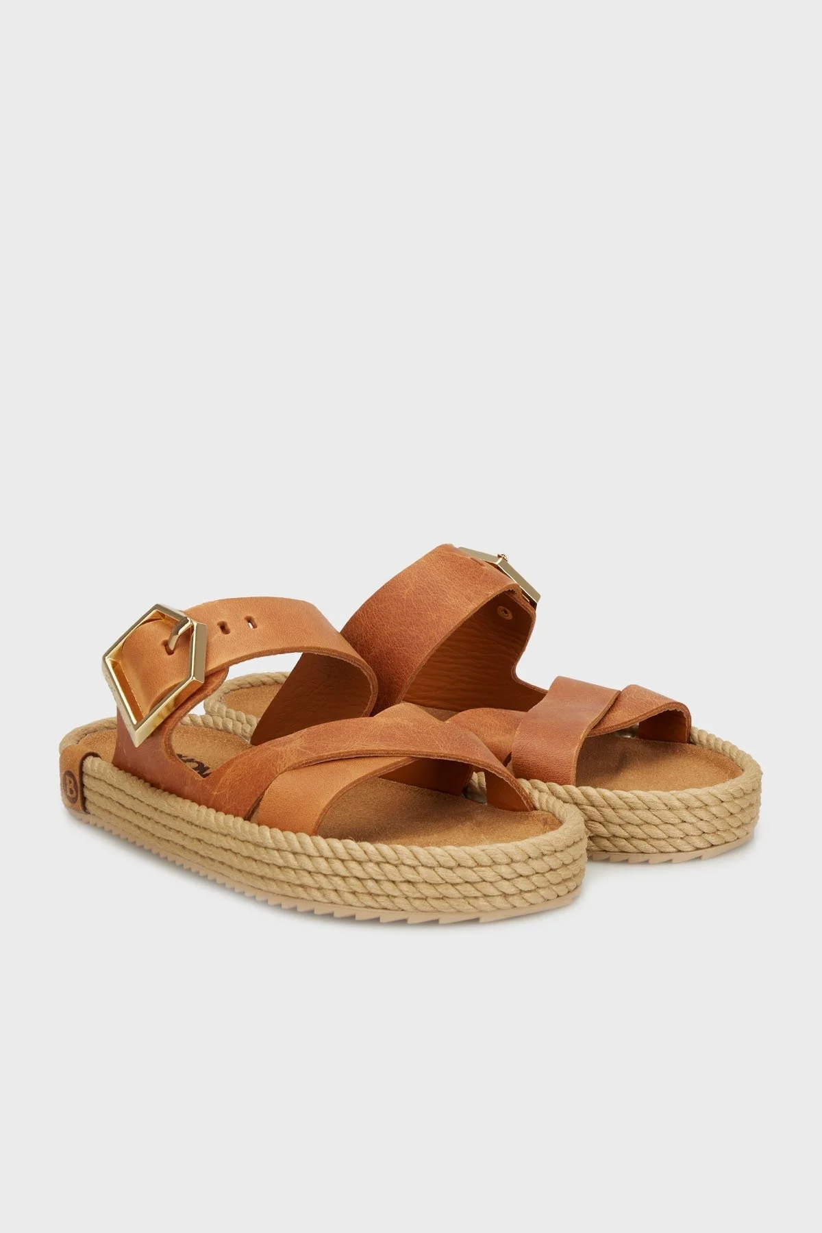 Bohonomad Sevilla Deri Logolu Çift Bantlı Tokalı Bayan Terlik SEV12-00100 KAHVE - 3