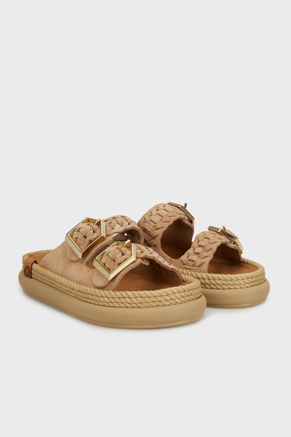 Bohonomad Sydney Deri Logolu Örgü Detaylı Çift Bantlı Kadın Bayan Terlik SYDOR12-00044 CAMEL - 2