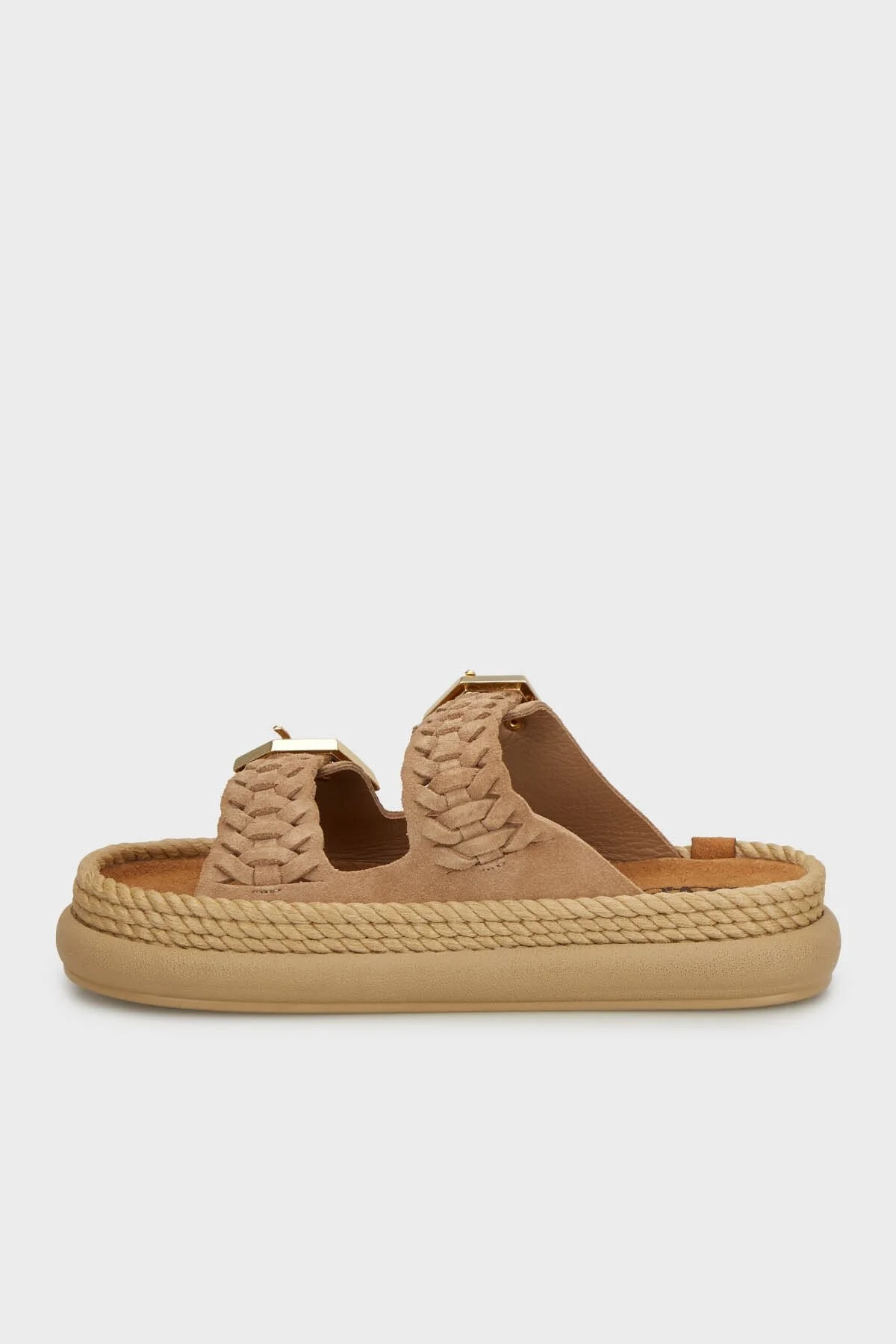 Bohonomad Sydney Deri Logolu Örgü Detaylı Çift Bantlı Kadın Bayan Terlik SYDOR12-00044 CAMEL - 3