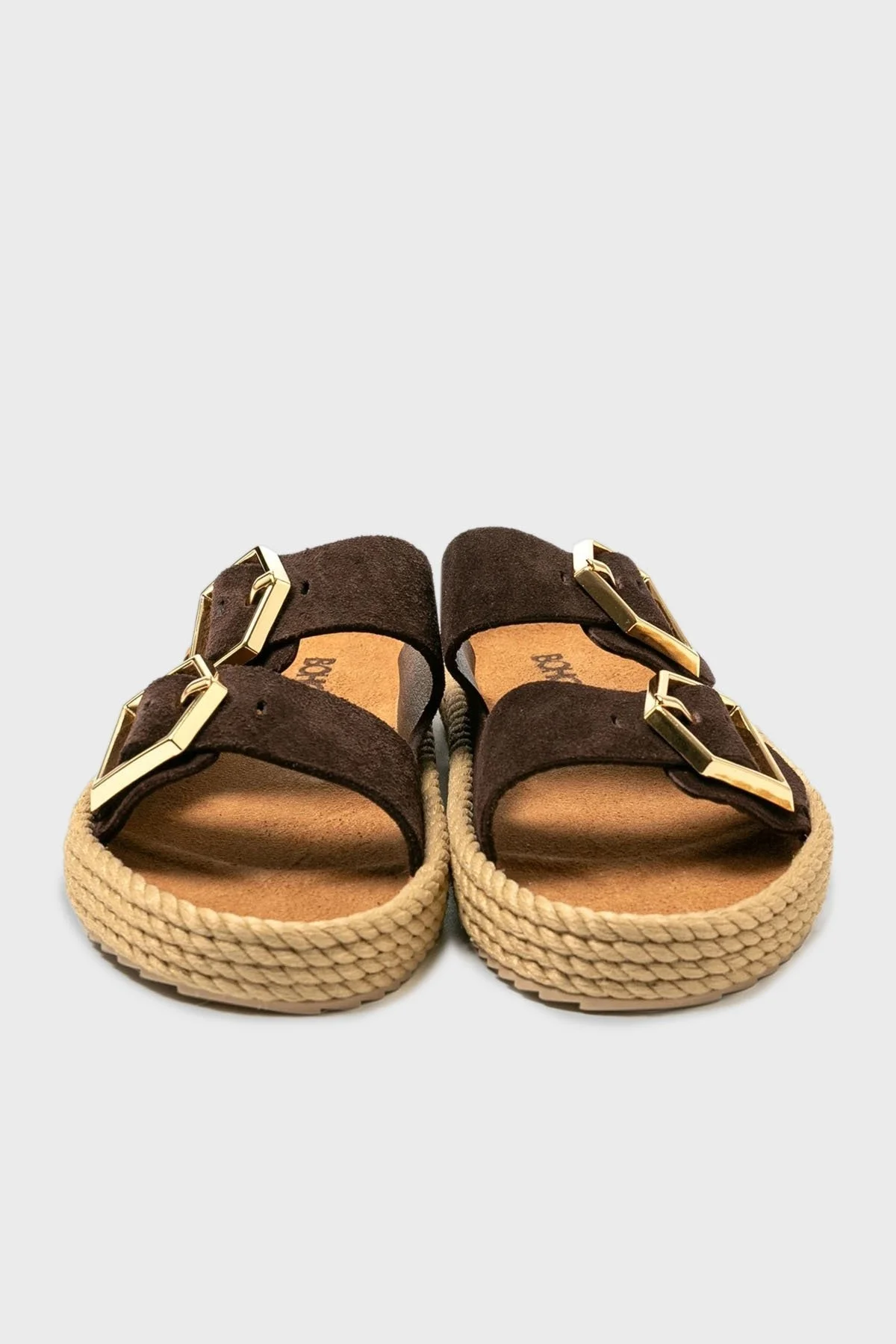 Bohonomad Sydney Hasır Detaylı Çift Bantlı Tokalı Bayan Terlik SYD12-00019 KOYU KAHVE - 4