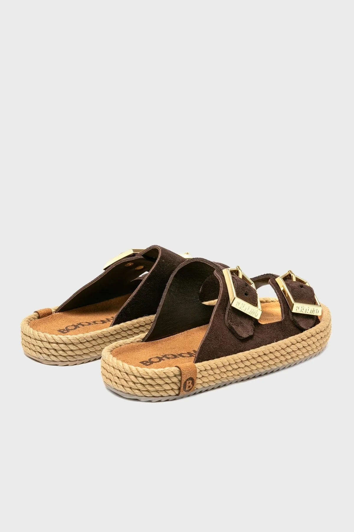 Bohonomad Sydney Hasır Detaylı Çift Bantlı Tokalı Bayan Terlik SYD12-00019 KOYU KAHVE - 5