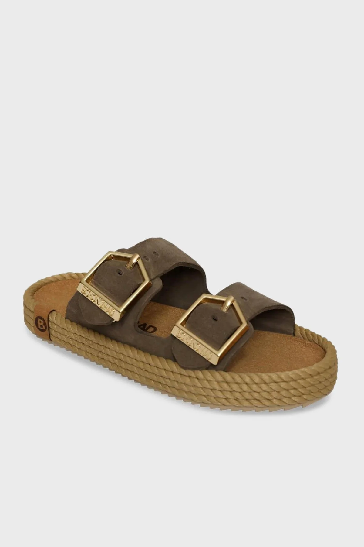 Bohonomad Sydney Hasır Detaylı Çift Bantlı Tokalı Bayan Terlik SYD12-00035 KOYU VİZON - 2