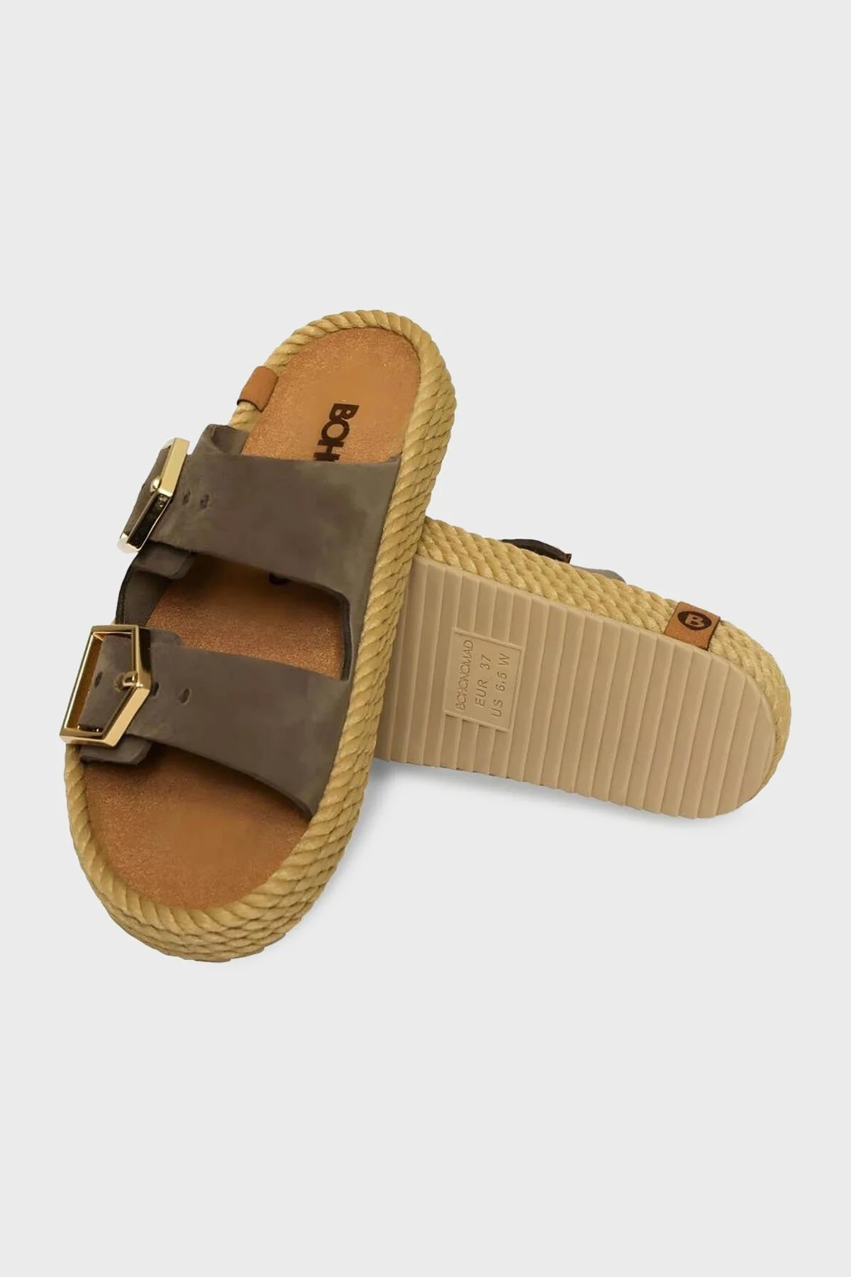 Bohonomad Sydney Hasır Detaylı Çift Bantlı Tokalı Bayan Terlik SYD12-00035 KOYU VİZON - 4