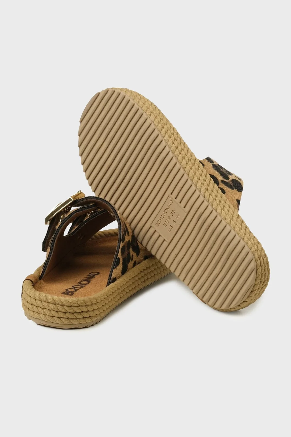 Bohonomad Sydney Logolu Leopar Desenli Çift Bantlı Tokalı Bayan Terlik SYD12-LEO LEOPAR - 5