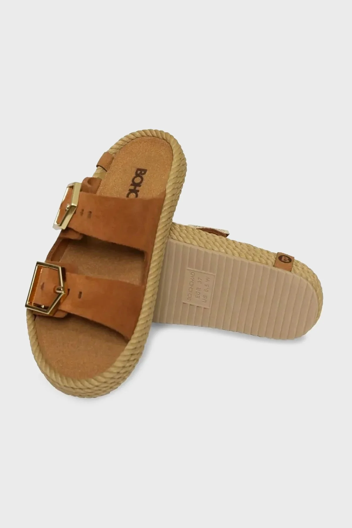 Bohonomad Sydney Süet Logolu Çift Bantlı Tokalı Bayan Terlik SYD12-22022 TABA - 4