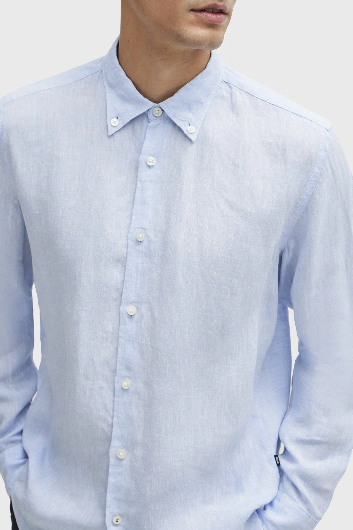 Boss % 100 Keten Düğmeli Yaka Regular Fit Erkek Gömlek 50513849 450 MAVİ - 3