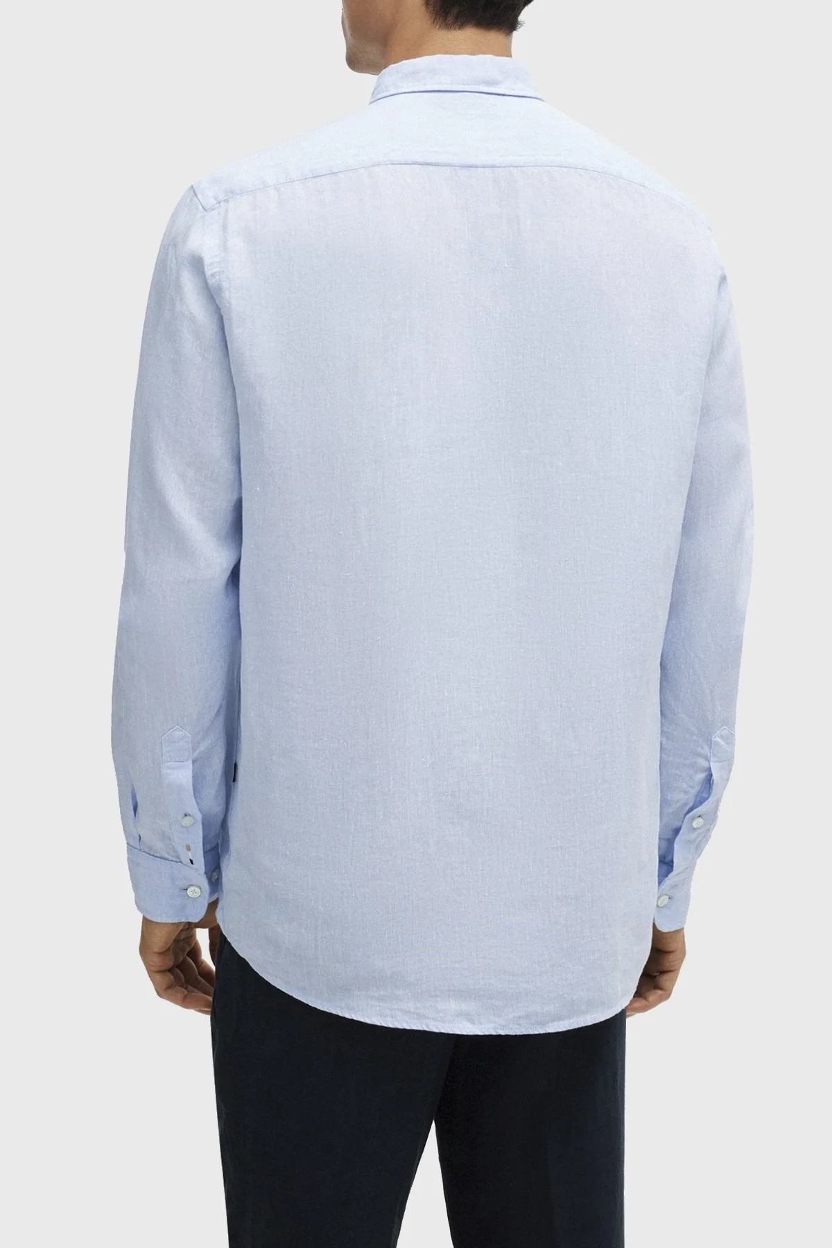 Boss % 100 Keten Düğmeli Yaka Regular Fit Erkek Gömlek 50513849 450 MAVİ - 10