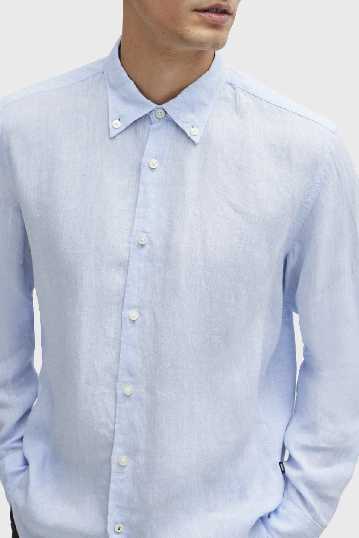 Boss % 100 Keten Düğmeli Yaka Regular Fit Erkek Gömlek 50513849 450 MAVİ - 3