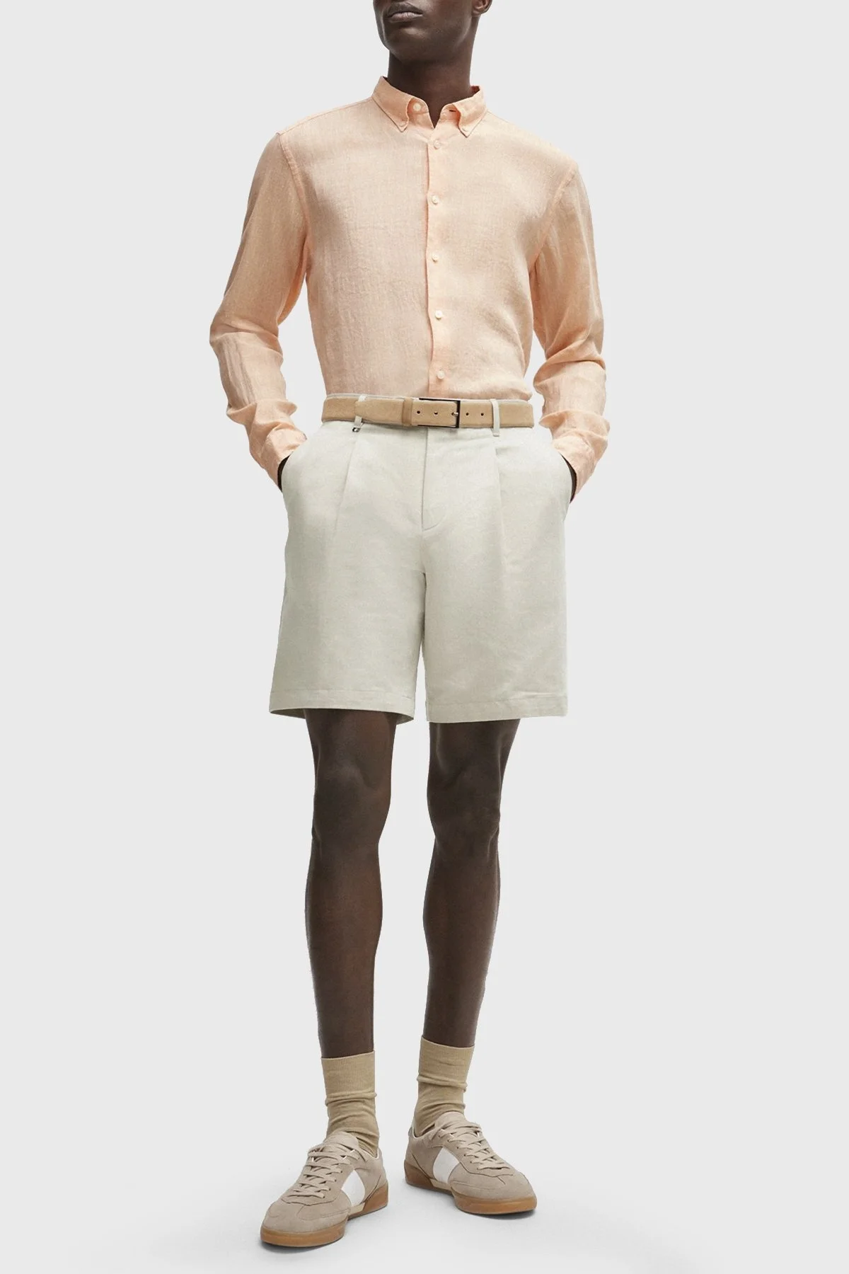 Boss % 100 Keten Düğmeli Yaka Regular Fit Erkek Gömlek 50513849 813 PEMBE - 2