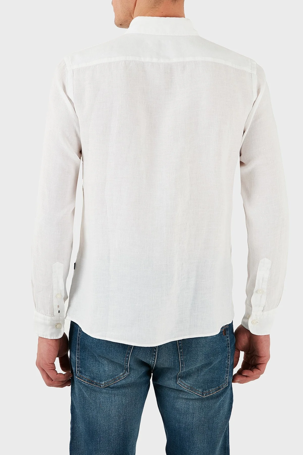 Boss % 100 Keten Regular Fit Düğmeli Yaka Logolu Erkek Gömlek 50520283 100 BEYAZ - 3