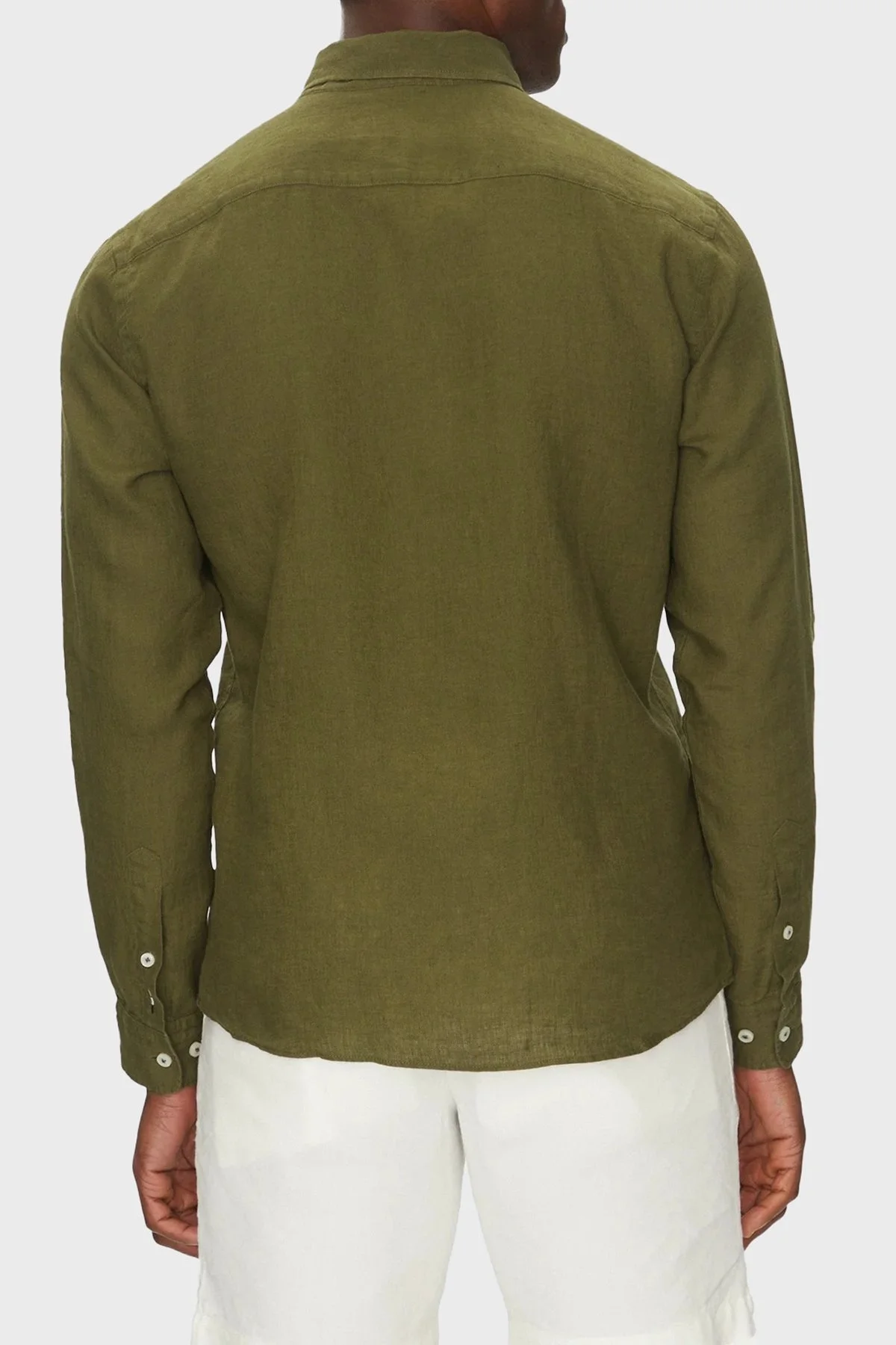 Boss % 100 Keten Regular Fit Düğmeli Yaka Logolu Erkek Gömlek 50520283 302 KOYU YEŞİL - 8