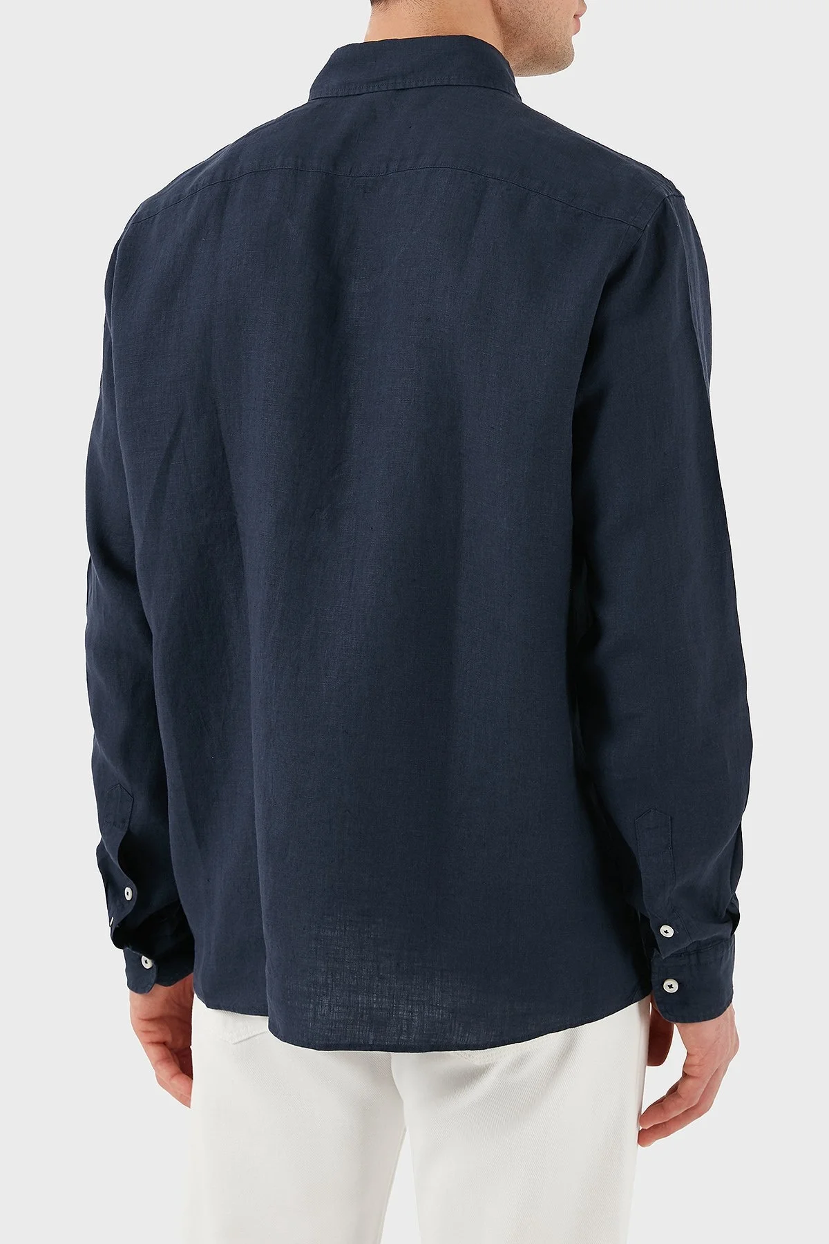 Boss % 100 Keten Regular Fit Düğmeli Yaka Logolu Erkek Gömlek 50520283 404 LACİVERT - 2