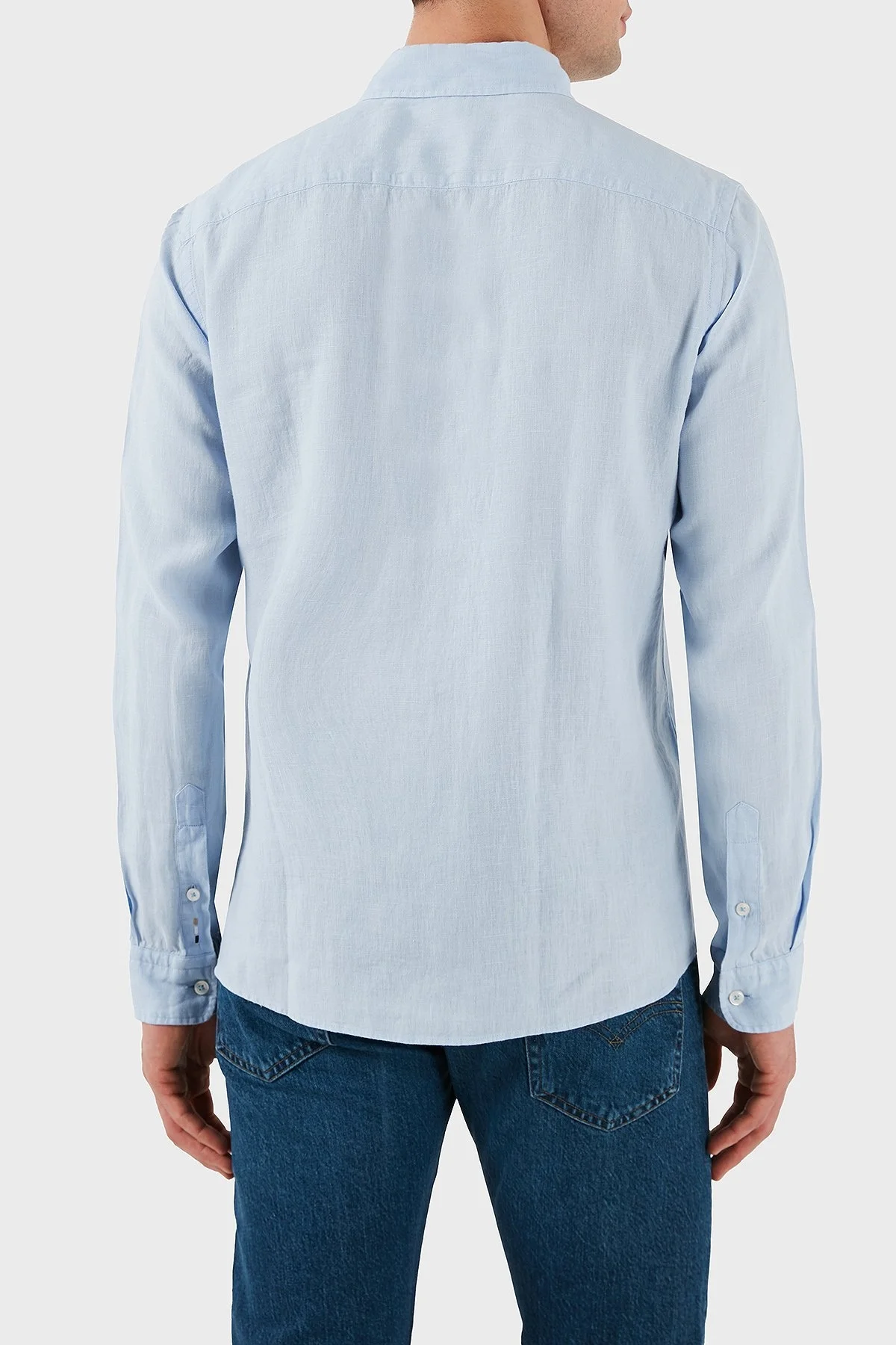 Boss % 100 Keten Regular Fit Düğmeli Yaka Logolu Erkek Gömlek 50520283 450 AÇIK MAVİ - 9