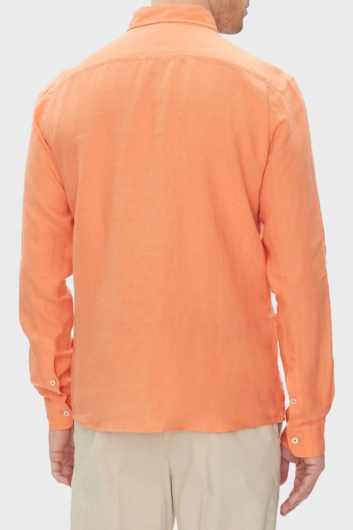 Boss % 100 Keten Slim Fit Düğmeli Yaka Erkek Gömlek 50520283 823 TURUNCU - 3