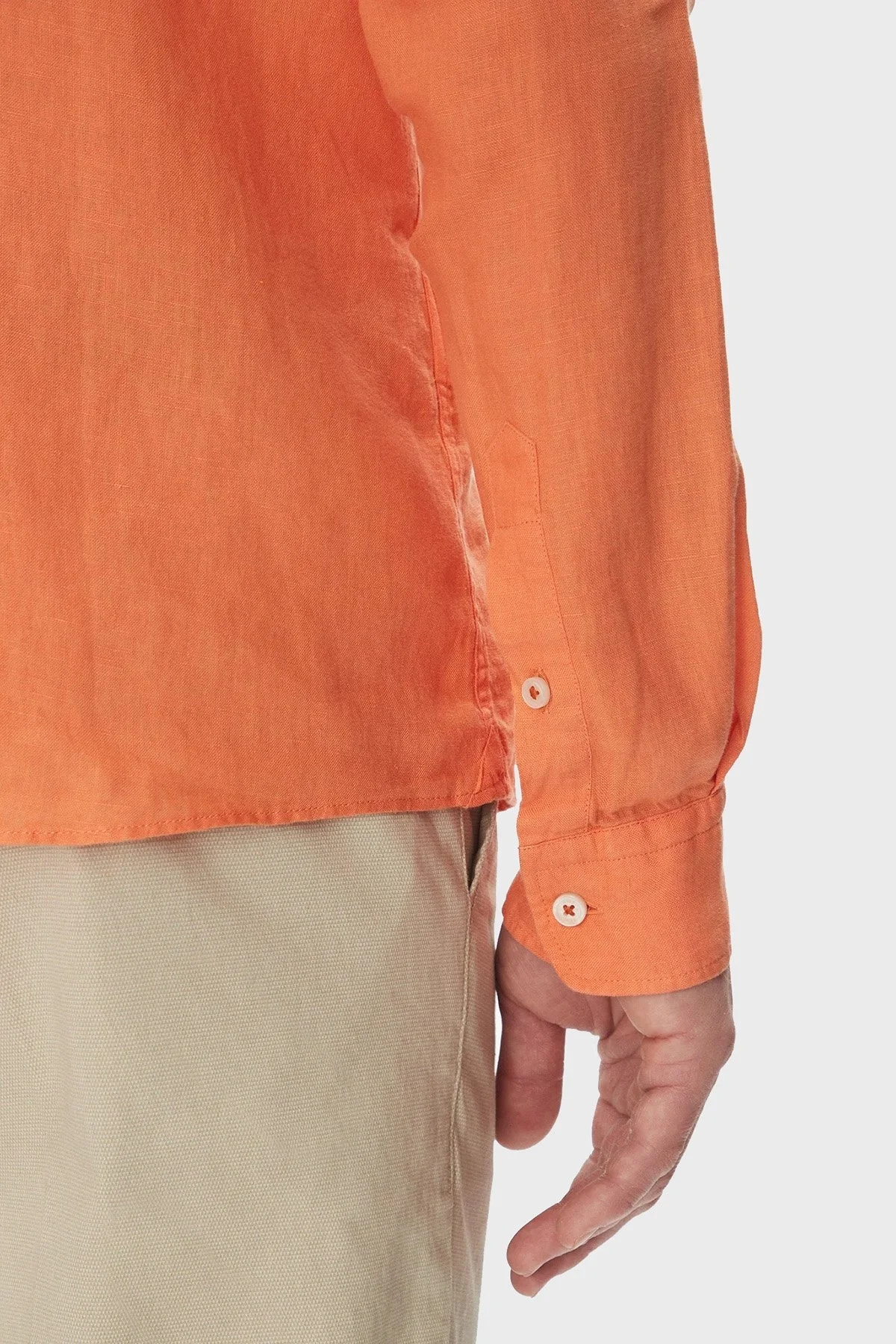 Boss % 100 Keten Slim Fit Düğmeli Yaka Erkek Gömlek 50520283 823 TURUNCU - 5