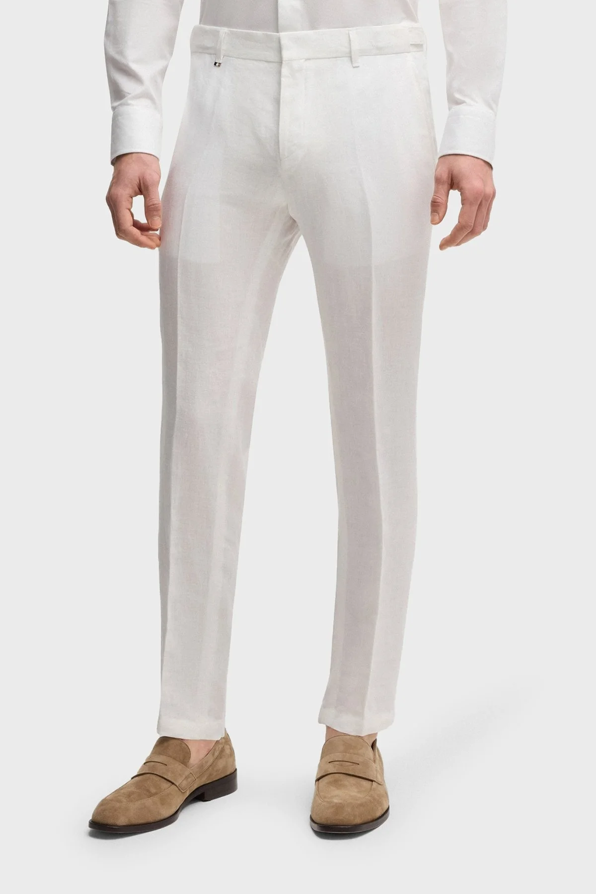 Boss % 100 Keten Slim Fit Yüksek Bel Düz Paça Erkek Pantolon 50540518 100 BEYAZ - 1