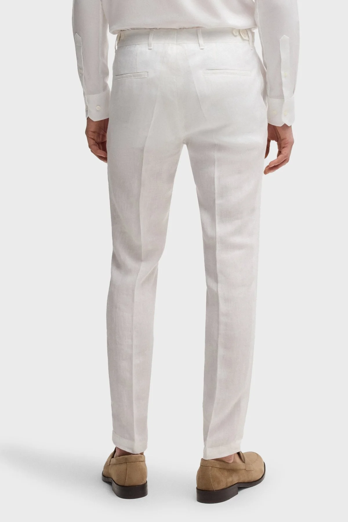 Boss % 100 Keten Slim Fit Yüksek Bel Düz Paça Erkek Pantolon 50540518 100 BEYAZ - 3