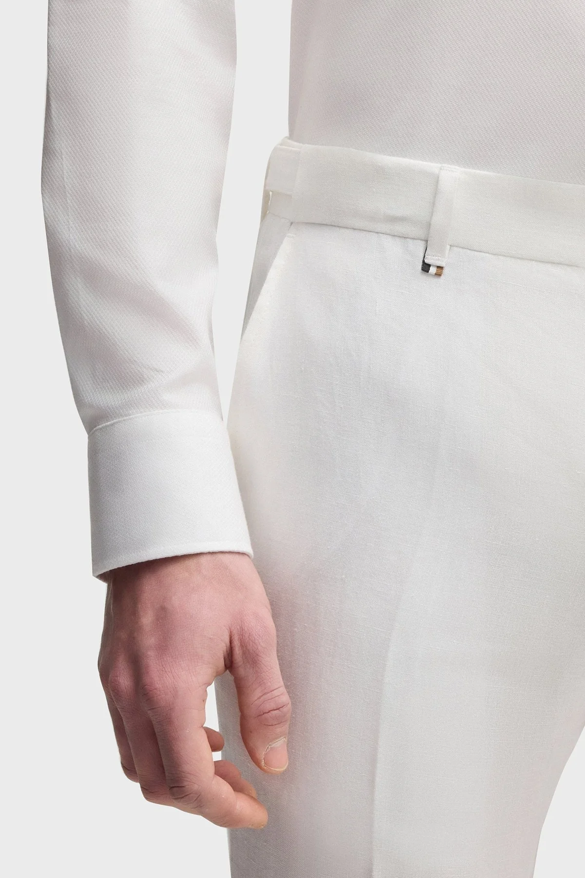 Boss % 100 Keten Slim Fit Yüksek Bel Düz Paça Erkek Pantolon 50540518 100 BEYAZ - 4