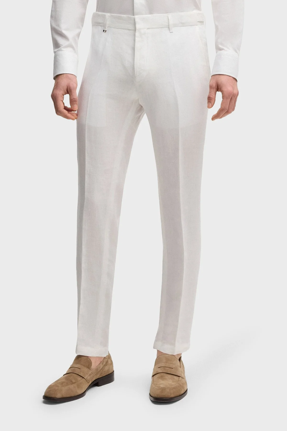 Boss % 100 Keten Slim Fit Yüksek Bel Düz Paça Erkek Pantolon 50540518 100 BEYAZ - 1